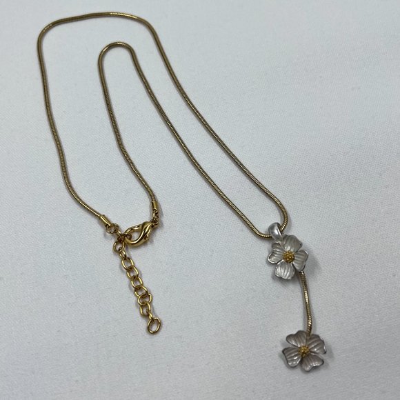 Anne Klein Gold & Silver Toned 16” Chain Necklace w/ Dogwood Flower Drop Pendant - Picture 3 of 5
